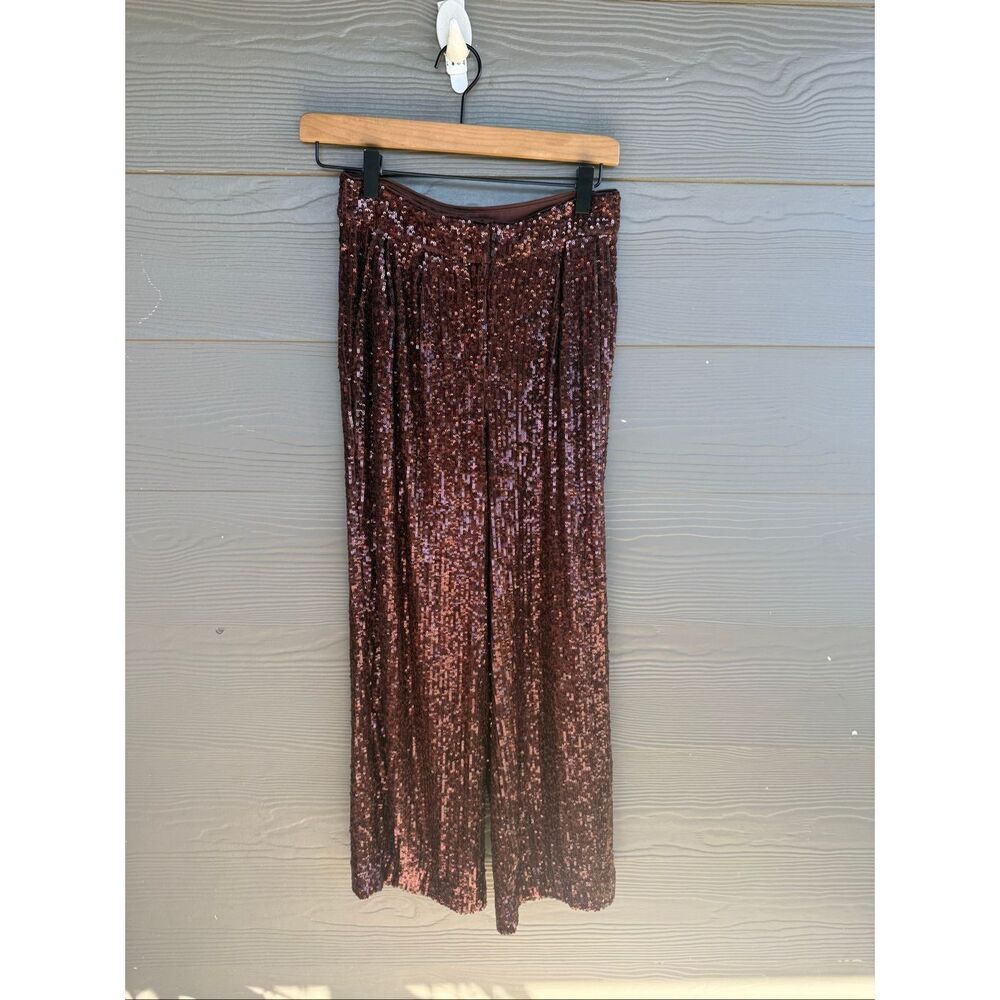 Express high waisted sequin chocolate brown trousers - Picture 2 of 6